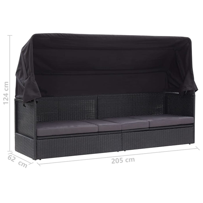 Pat canapea de exterior cu copertină, negru, poliratan - WALTI WALTI