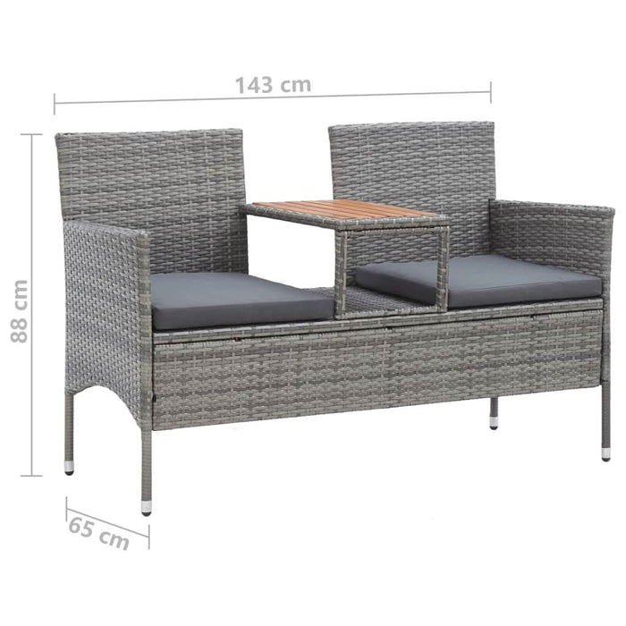 Bancă de grădină cu măsuță, 2 locuri, gri, 143 cm, poliratan - WALTI WALTI