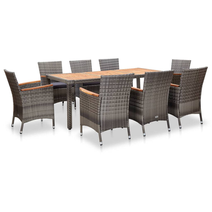 Set mobilier grădină cu perne, 9 piese, gri, poliratan WALTI
