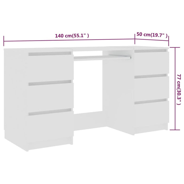 Birou de scris, alb, 140x50x77 cm, lemn prelucrat - WALTI WALTI
