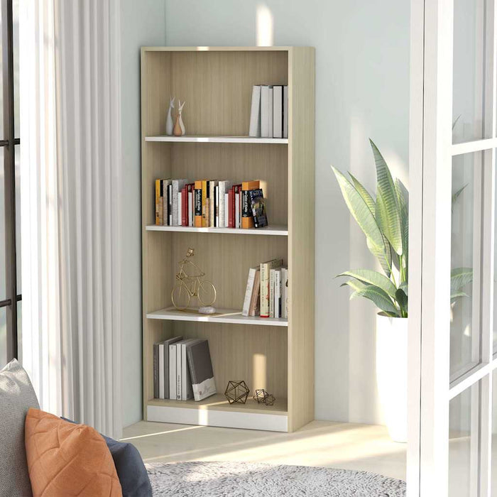 Bibliotecă cu 4 rafturi, alb & stejar sonoma, 60x24x142 cm, PAL WALTI