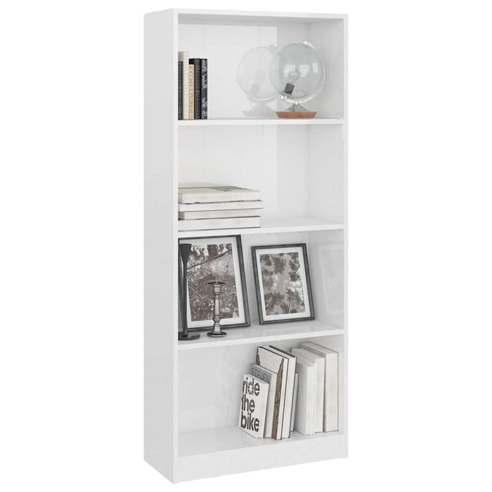 Bibliotecă 4 rafturi, alb lucios, 60x24x142 cm, lemn prelucrat WALTI
