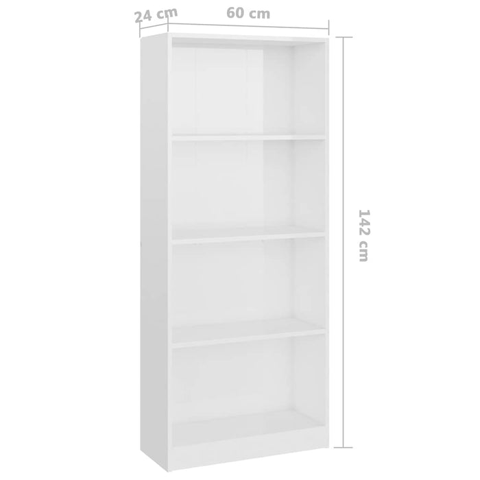 Bibliotecă 4 rafturi, alb lucios, 60x24x142 cm, lemn prelucrat WALTI