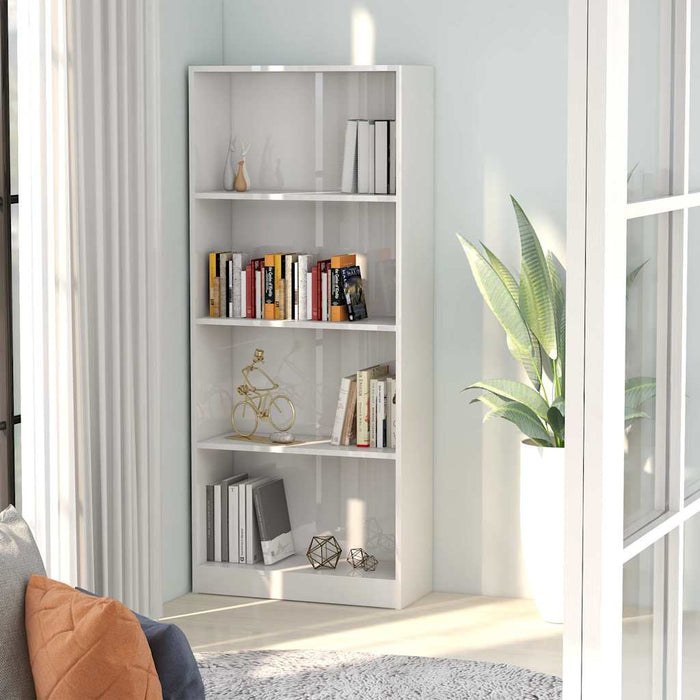 Bibliotecă 4 rafturi, alb lucios, 60x24x142 cm, lemn prelucrat WALTI