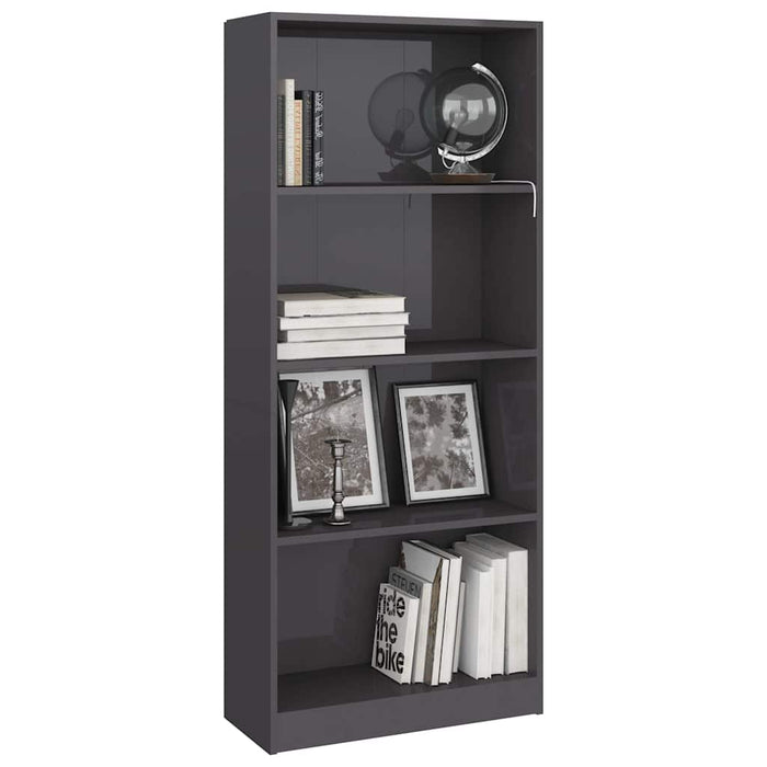 Bibliotecă cu 4 rafturi, gri extralucios, 60x24x142 cm, PAL WALTI