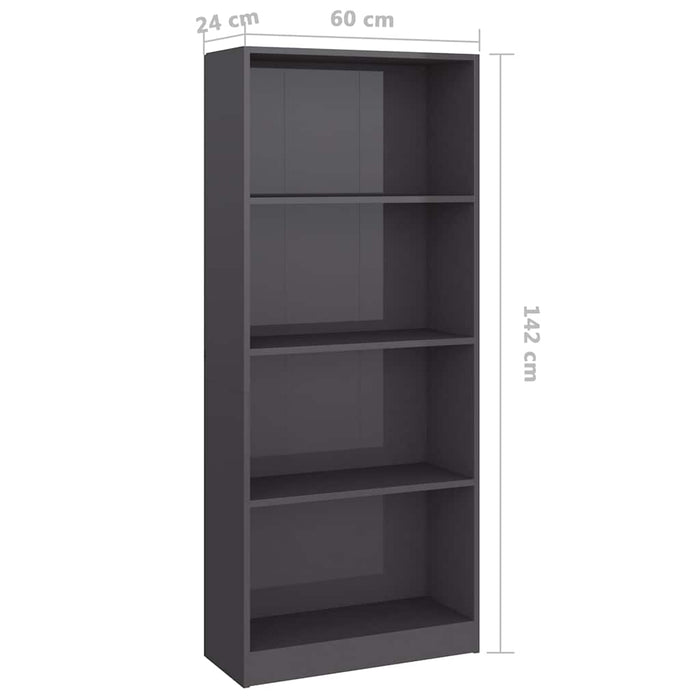Bibliotecă cu 4 rafturi, gri extralucios, 60x24x142 cm, PAL WALTI
