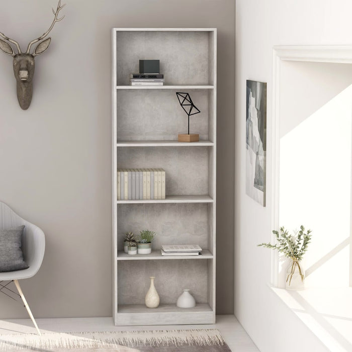 Bibliotecă cu 5 rafturi, gri beton, 60x24x175 cm lemn prelucrat WALTI