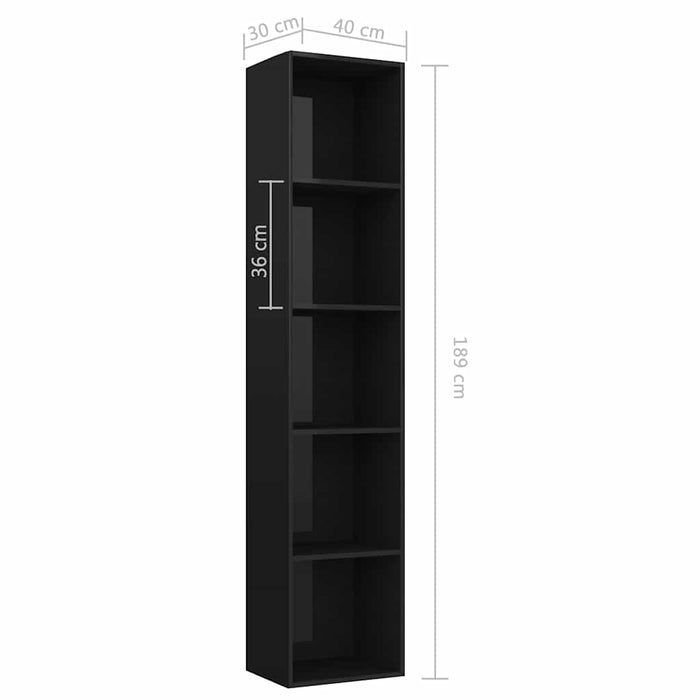 Bibliotecă, negru extralucios, 40x30x189 cm, PAL WALTI