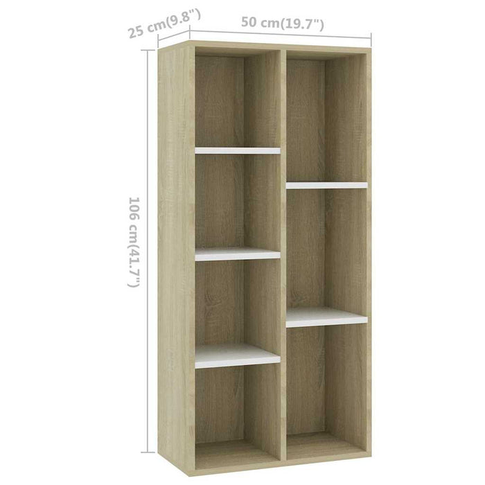 Bibliotecă, alb și stejar Sonoma, 50x25x106 cm, PAL WALTI