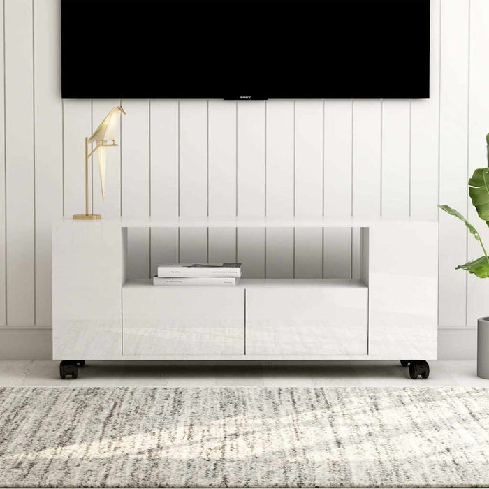 Comodă TV, alb extralucios, 120x35x48 cm, lemn prelucrat WALTI