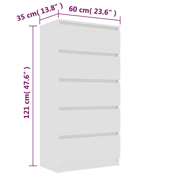 Dulap cu sertare, alb, 60x35x121 cm, lemn prelucrat WALTI