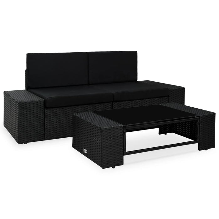 Set mobilier de grădină, 3 piese, negru, poliratan - WALTI WALTI