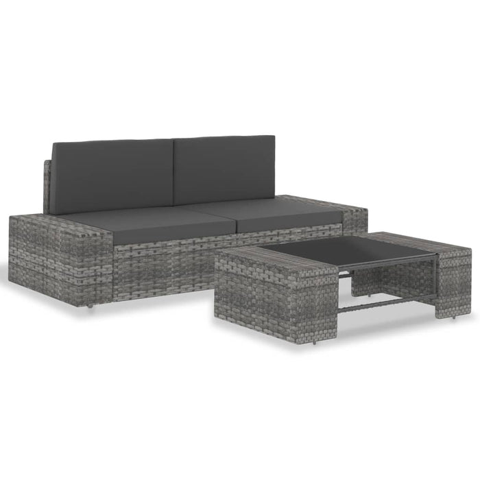 Set mobilier de grădină, 3 piese, gri, poliratan WALTI