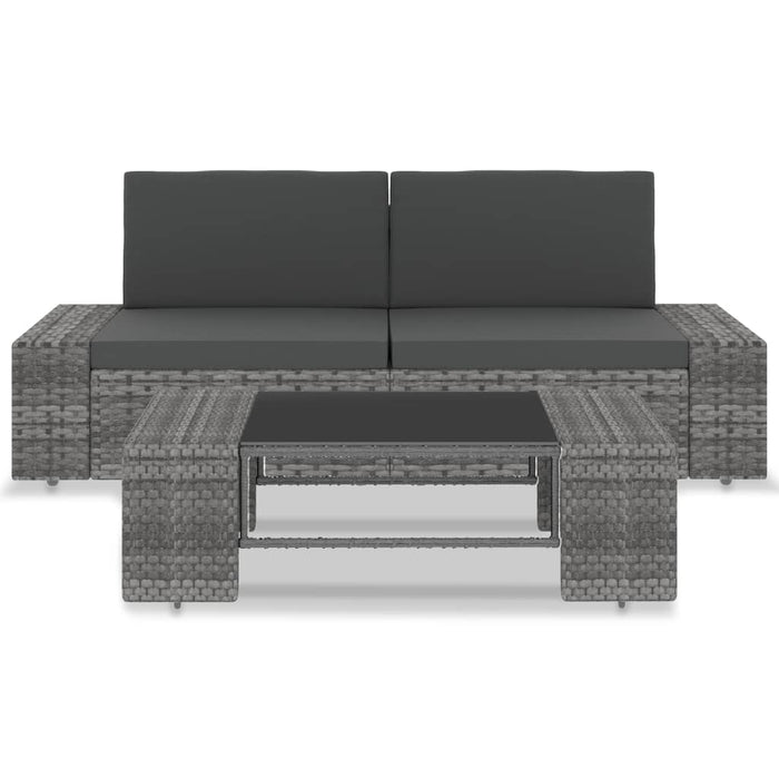Set mobilier de grădină, 3 piese, gri, poliratan WALTI