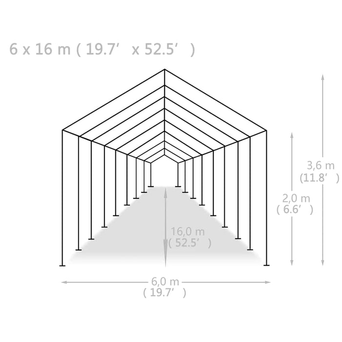 Cort de petrecere, alb, 6 x 16 m, PE WALTI