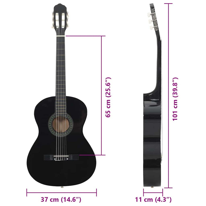 Chitară clasică începători, negru, 4/4 39", lemn de tei - WALTI WALTI