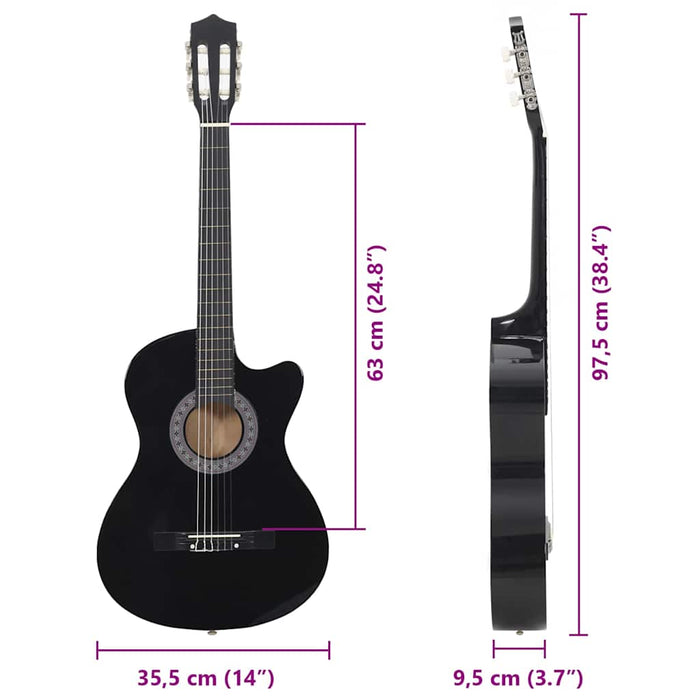 Chitară clasică occidentală decupată, cu 6 corzi, negru, 38" - WALTI WALTI