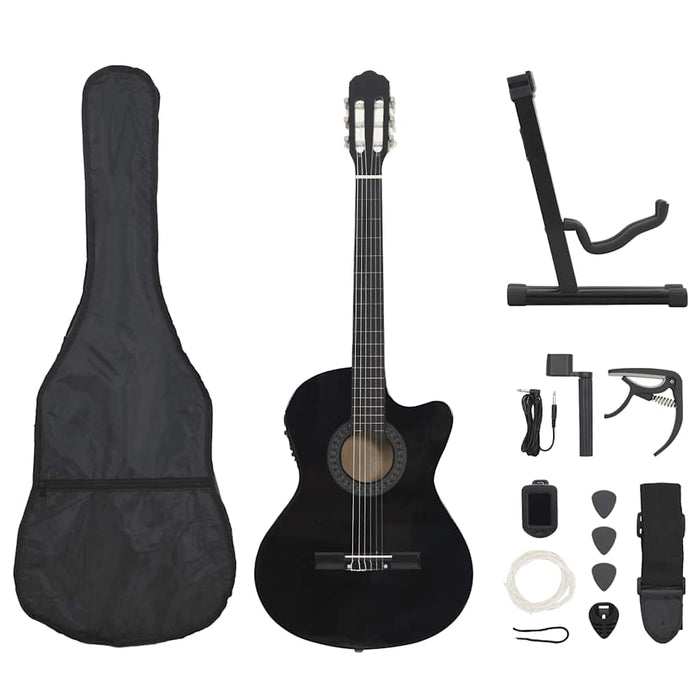 Set chitară acustică cu egalizator, 12 piese, 6 corzi, negru - WALTI WALTI