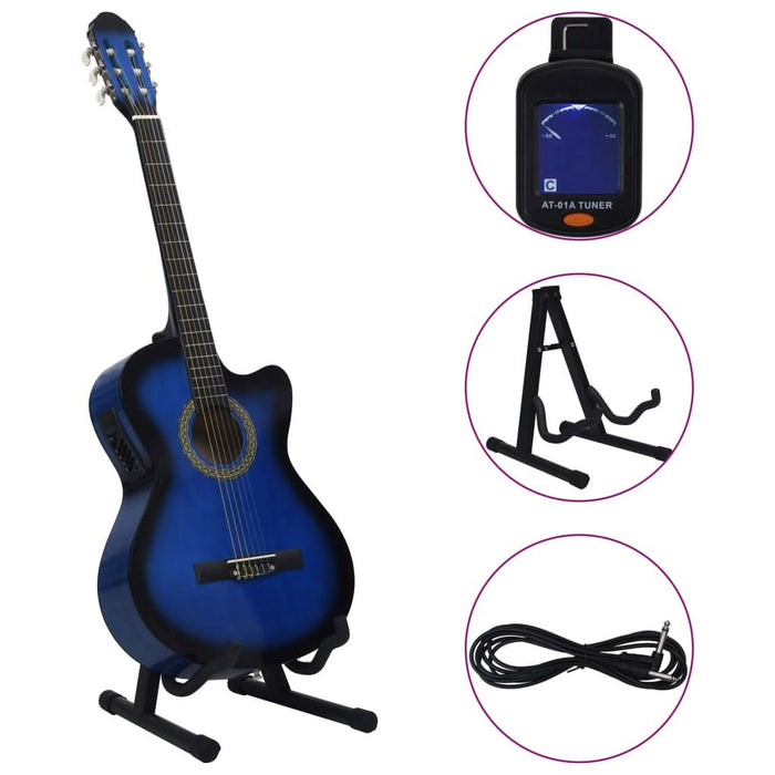 Set chitară acustică cu egalizator, 12 piese 6 corzi, albastru - WALTI WALTI