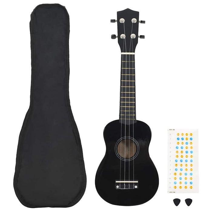 Set ukulele soprano, cu husă, pentru copii, negru, 21" - WALTI WALTI