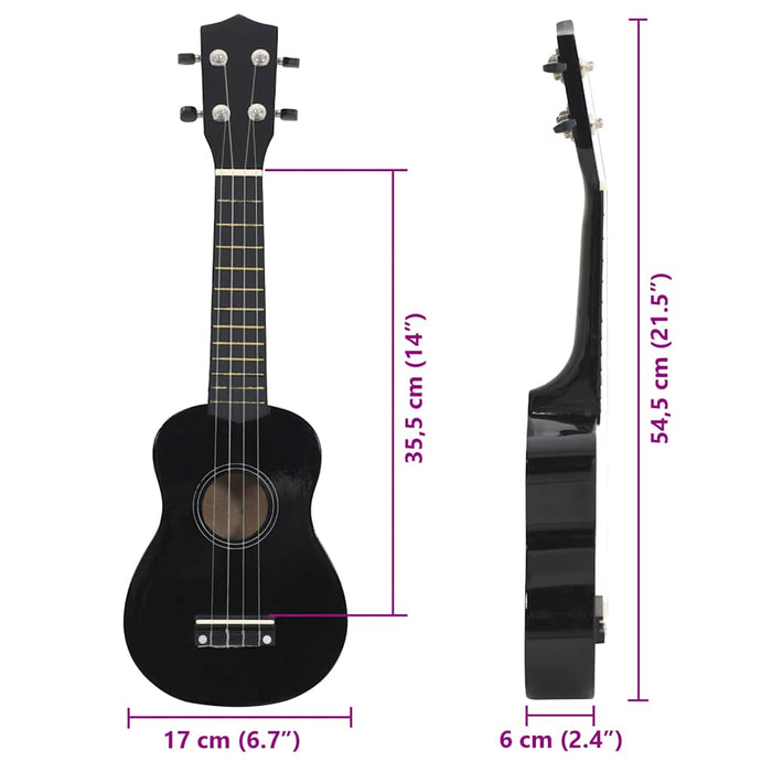 Set ukulele soprano, cu husă, pentru copii, negru, 21" - WALTI WALTI