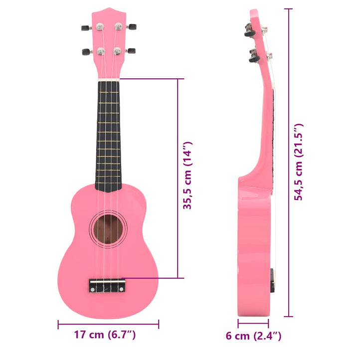 Set ukulele soprano, cu husă, pentru copii, roz, 21" - WALTI WALTI
