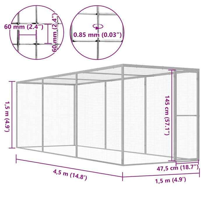 Cușcă pentru pisici, 4,5 x 1,5 x 1,5 m, oțel galvanizat - WALTI WALTI