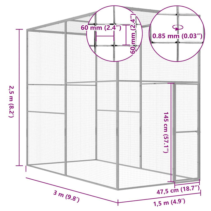 Cușcă pentru pisici, 3 x 1,5 x 2,5 m, oțel galvanizat - WALTI WALTI