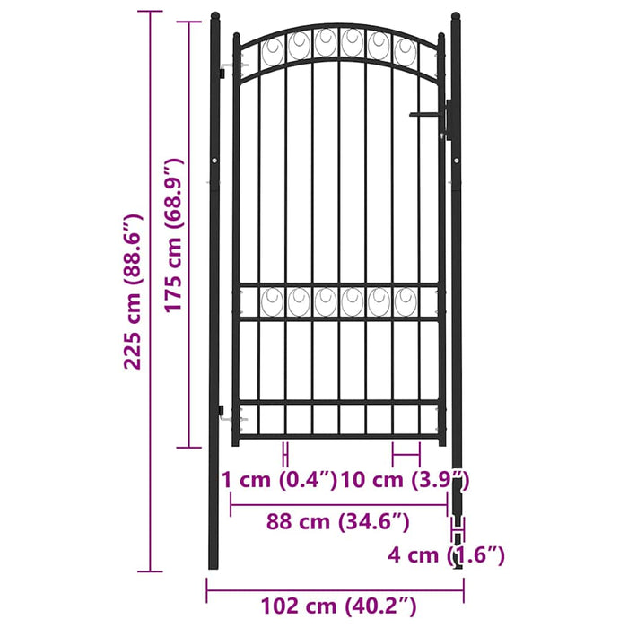 Poartă de gard cu arcadă, negru, 100x175 cm, oțel - WALTI WALTI