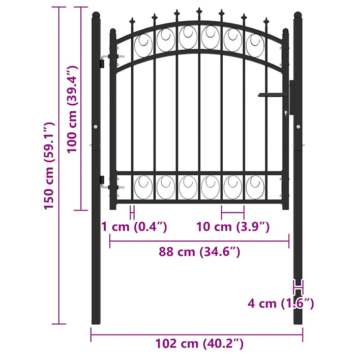 Poartă de gard cu țepușe, negru, 100x100 cm, oțel - WALTI WALTI