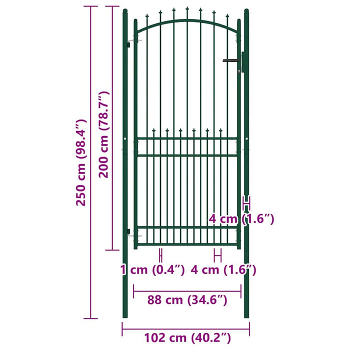 Poartă de gard cu țepușe, verde, 100x200 cm, oțel - WALTI WALTI