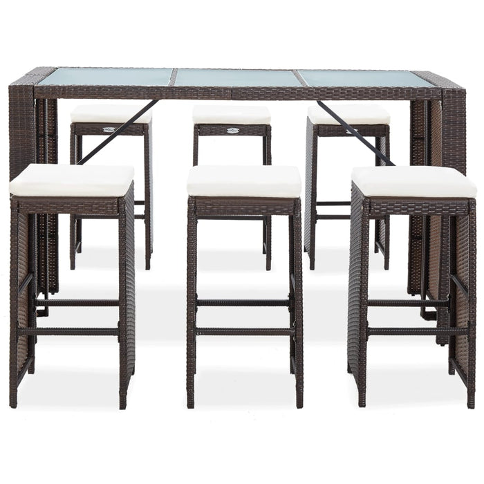 Set mobilier bar de grădină cu perne, 7 piese, maro, poliratan - WALTI WALTI