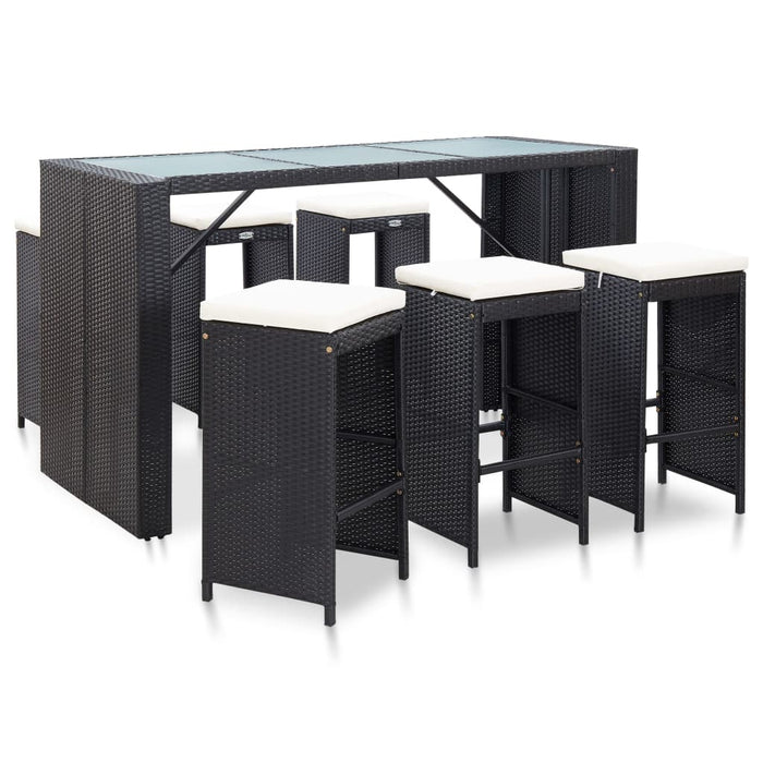 Set mobilier bar de grădină cu perne, 7 piese, negru, poliratan - WALTI WALTI