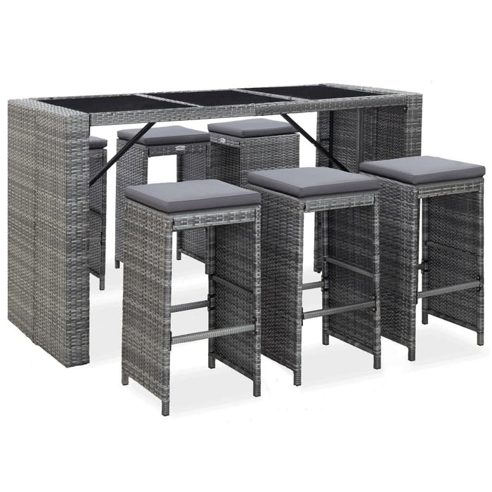 Set mobilier bar de grădină cu perne, 7 piese, gri, poliratan - WALTI WALTI