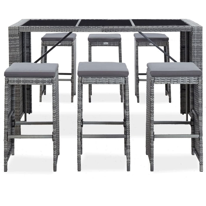 Set mobilier bar de grădină cu perne, 7 piese, gri, poliratan - WALTI WALTI