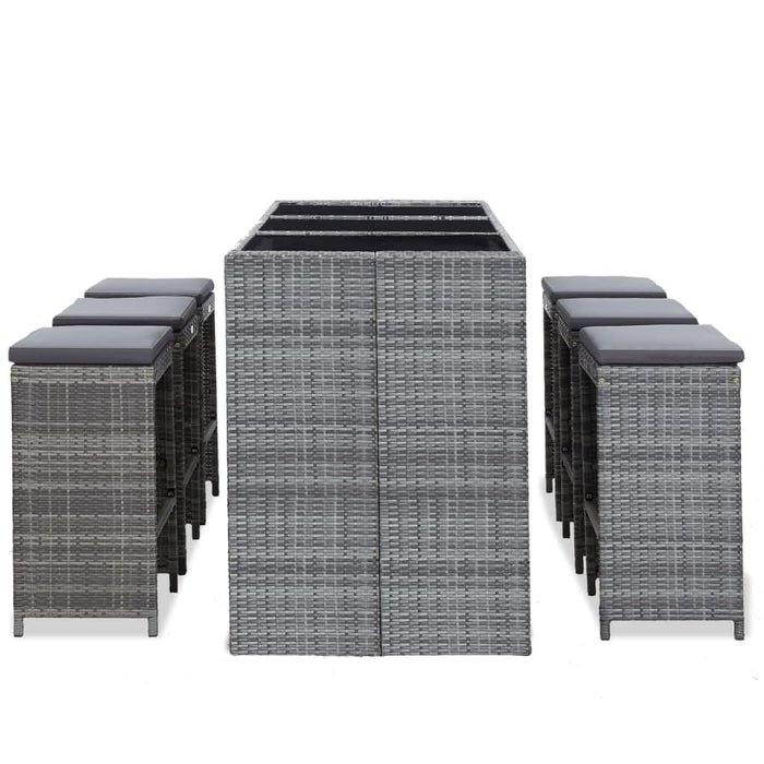 Set mobilier bar de grădină cu perne, 7 piese, gri, poliratan - WALTI WALTI