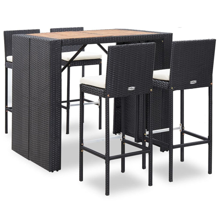 Set mobilier de exterior 5 piese, negru, poliratan, lemn acacia - WALTI WALTI