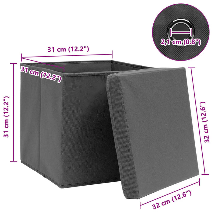 Cutii depozitare cu capace, 4 buc., gri, 32x32x32 cm, textil - WALTI WALTI
