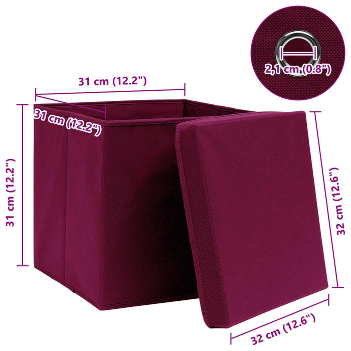 Cutii depozitare cu capac 4 buc. roșu închis 32x32x32cm, textil - WALTI WALTI