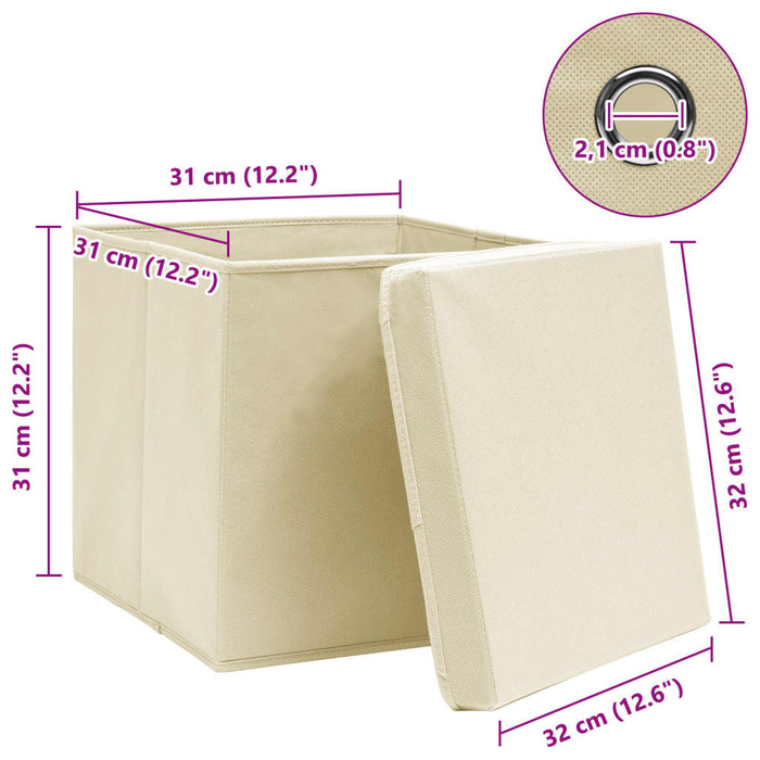 Cutii depozitare cu capace 4 buc. crem, 32x32x32 cm, textil - WALTI WALTI