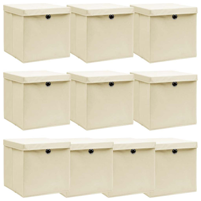 Cutii depozitare cu capace 10 buc. crem, 32x32x32 cm, textil - WALTI WALTI