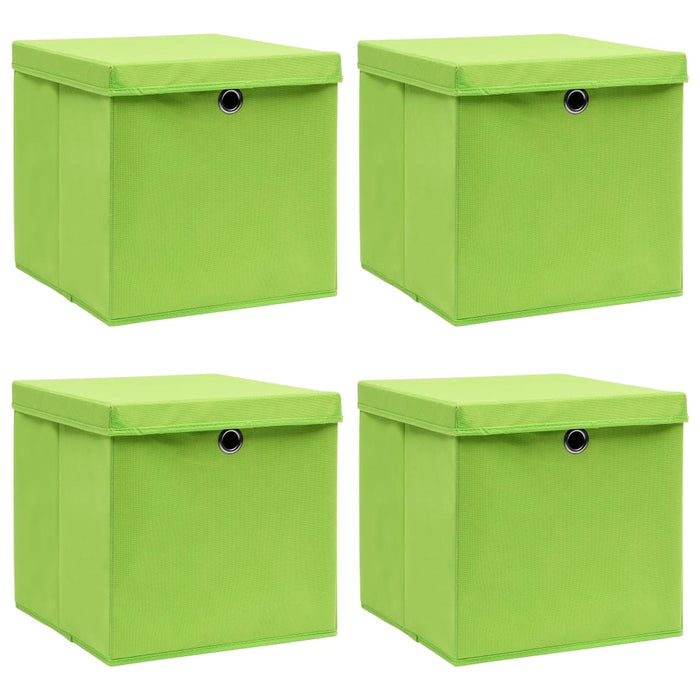 Cutii depozitare cu capace 4 buc. verde, 32x32x32 cm, textil - WALTI WALTI