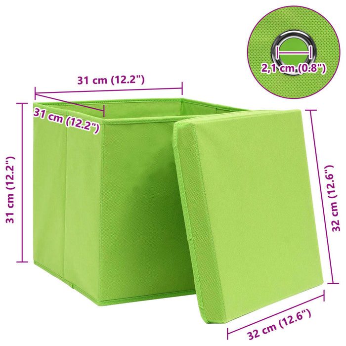 Cutii depozitare cu capace 4 buc. verde, 32x32x32 cm, textil - WALTI WALTI