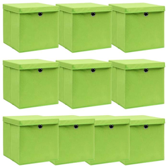 Cutii depozitare cu capace 10 buc. verde, 32x32x32 cm, textil - WALTI WALTI
