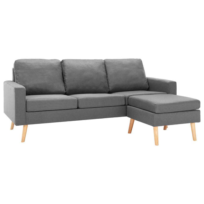 Canapea cu 3 locuri și taburet, gri deschis, material textil WALTI