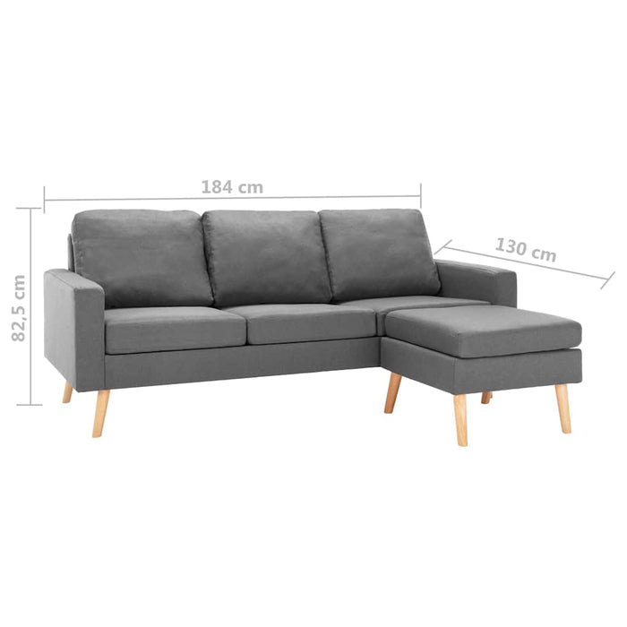 Canapea cu 3 locuri și taburet, gri deschis, material textil WALTI
