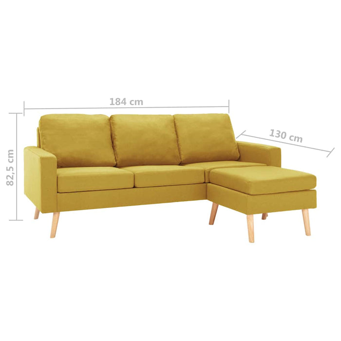 Canapea cu 3 locuri și taburet, galben, material textil WALTI