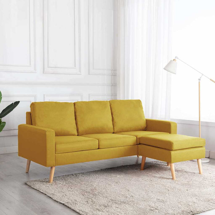Canapea cu 3 locuri și taburet, galben, material textil WALTI