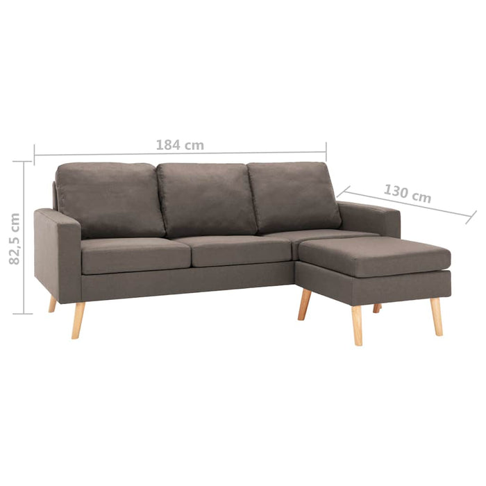 Canapea cu 3 locuri și taburet, gri taupe, material textil WALTI
