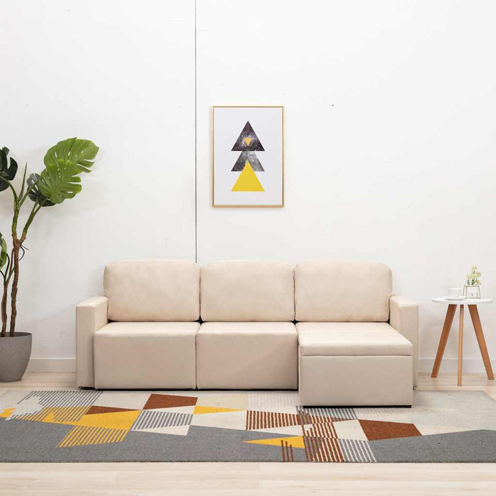 Canapea extensibilă modulară cu 3 locuri, crem, material textil WALTI